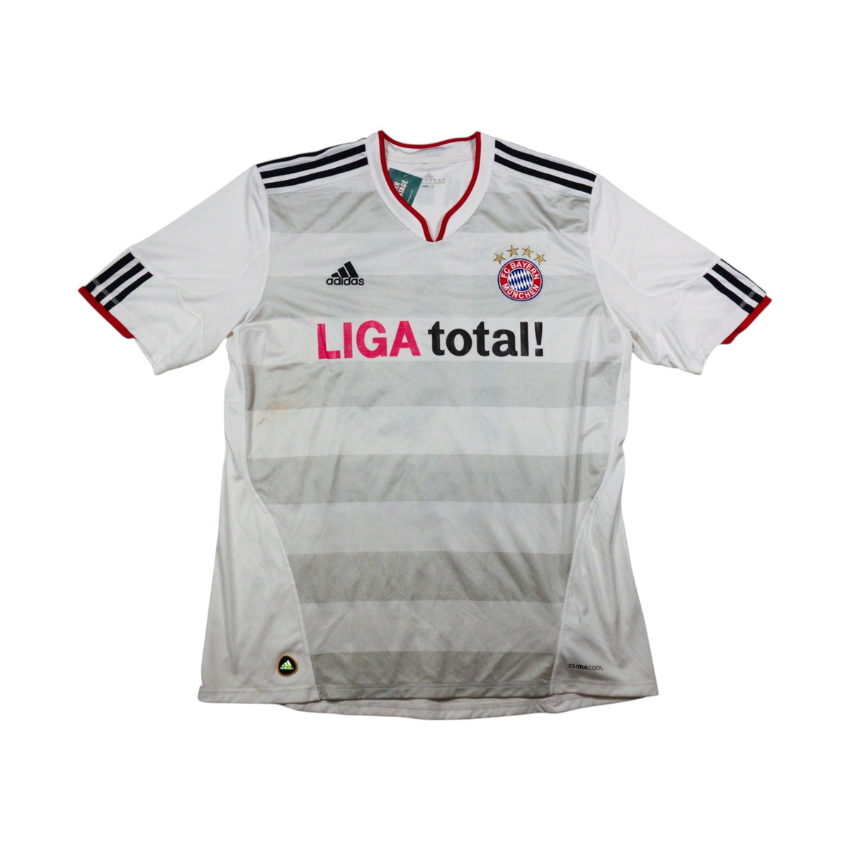 Front of white and grey Bayern Munich away shirt with LIGA total! sponsor and adidas logo