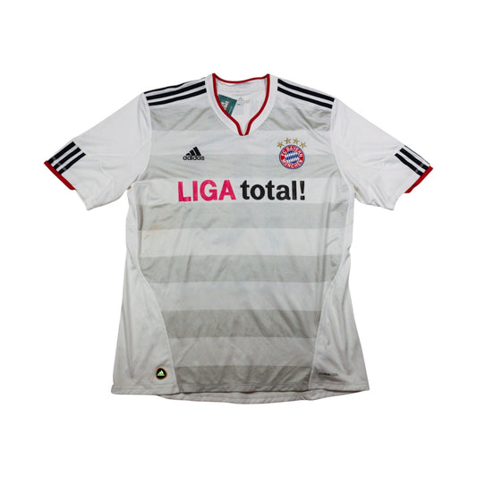 Front of white and grey Bayern Munich away shirt with LIGA total! sponsor and adidas logo