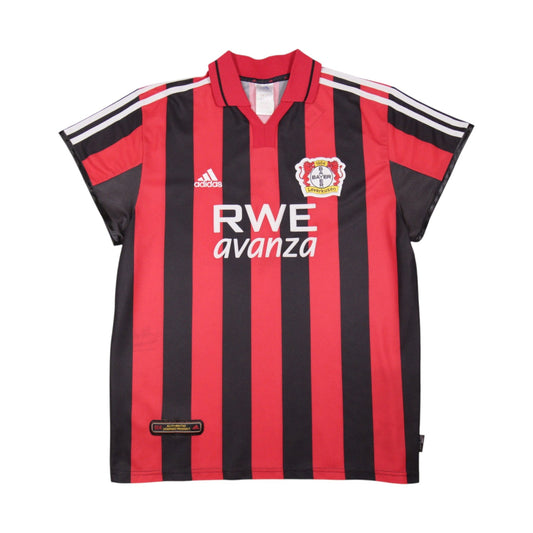 Front view of 2001/02 Bayer Leverkusen home shirt by adidas with RWE avanza sponsor