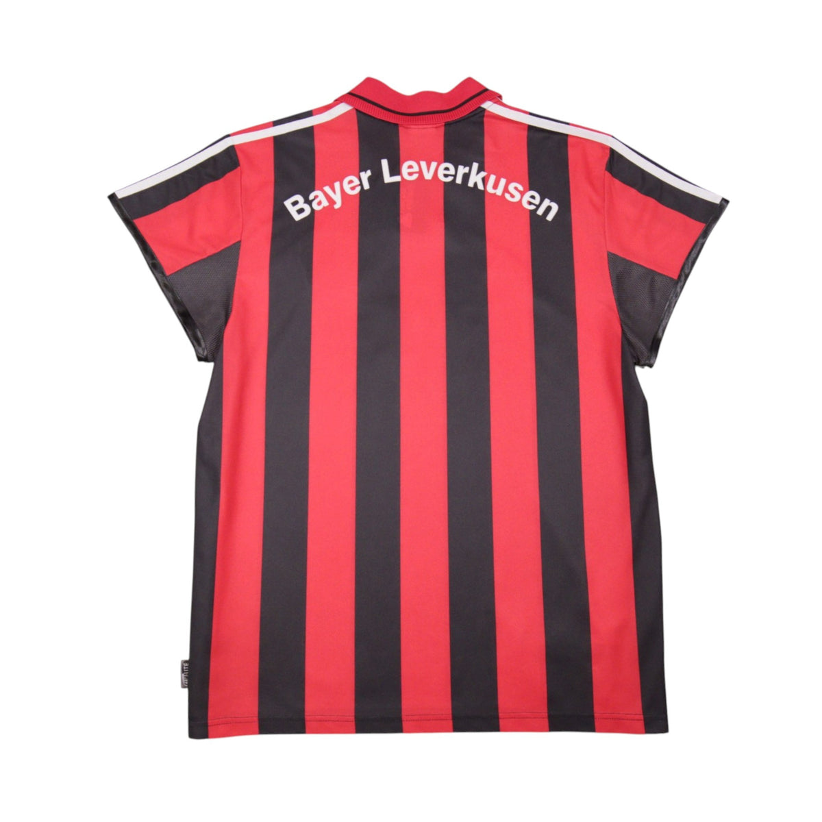 Back view of Bayer Leverkusen home shirt showing red and black stripes
