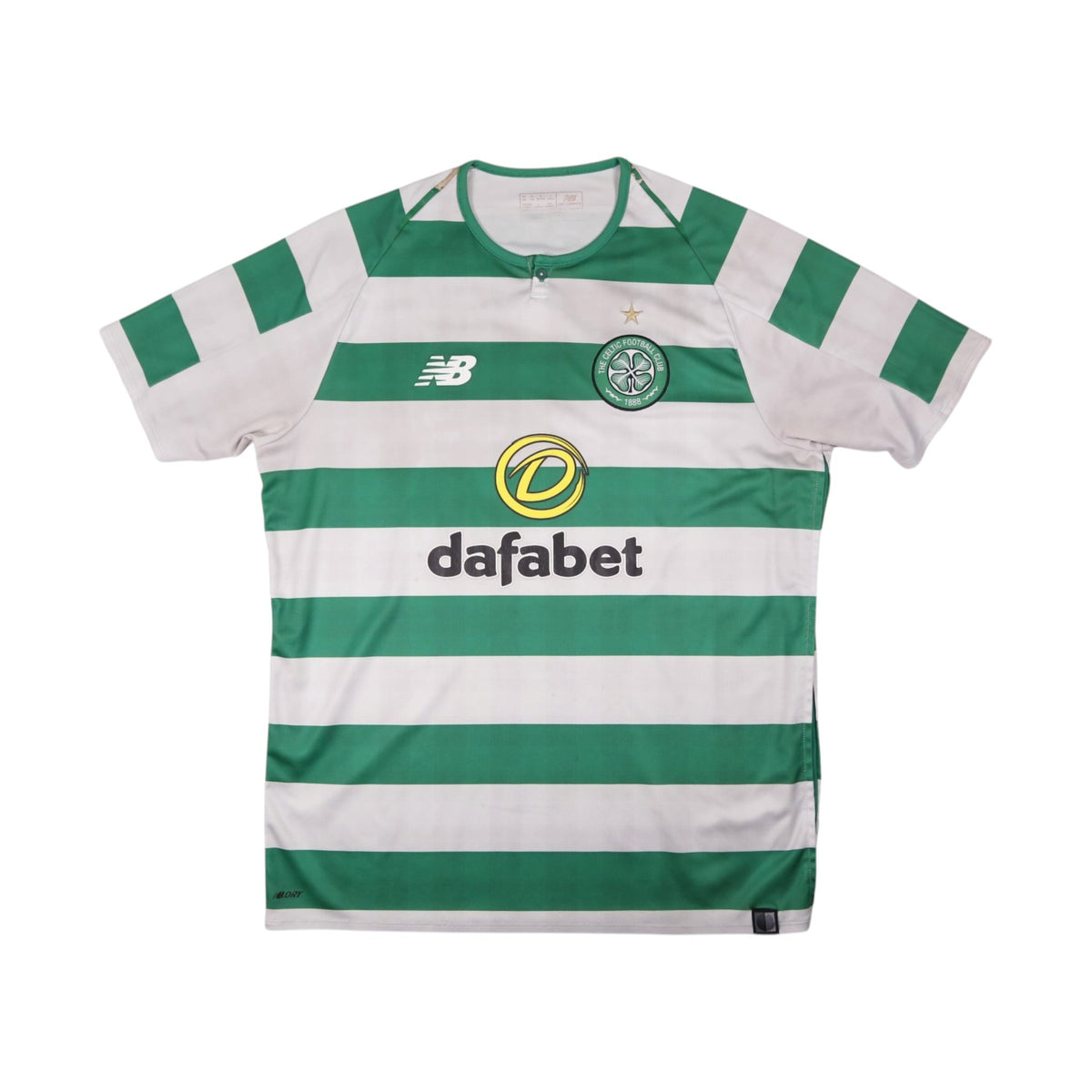 Celtic 2018/19 home shirt front, green and white hoops with Dafabet sponsor and New Balance logo