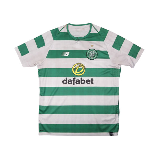 Celtic 2018/19 home shirt front, green and white hoops with Dafabet sponsor and New Balance logo