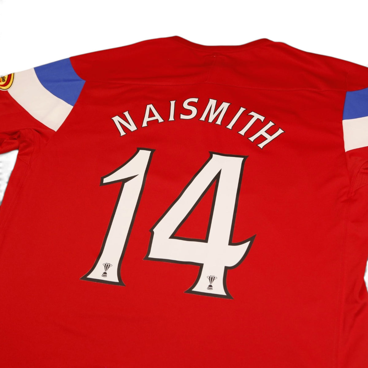 Close-up of Naismith 14 name and number on shirt back