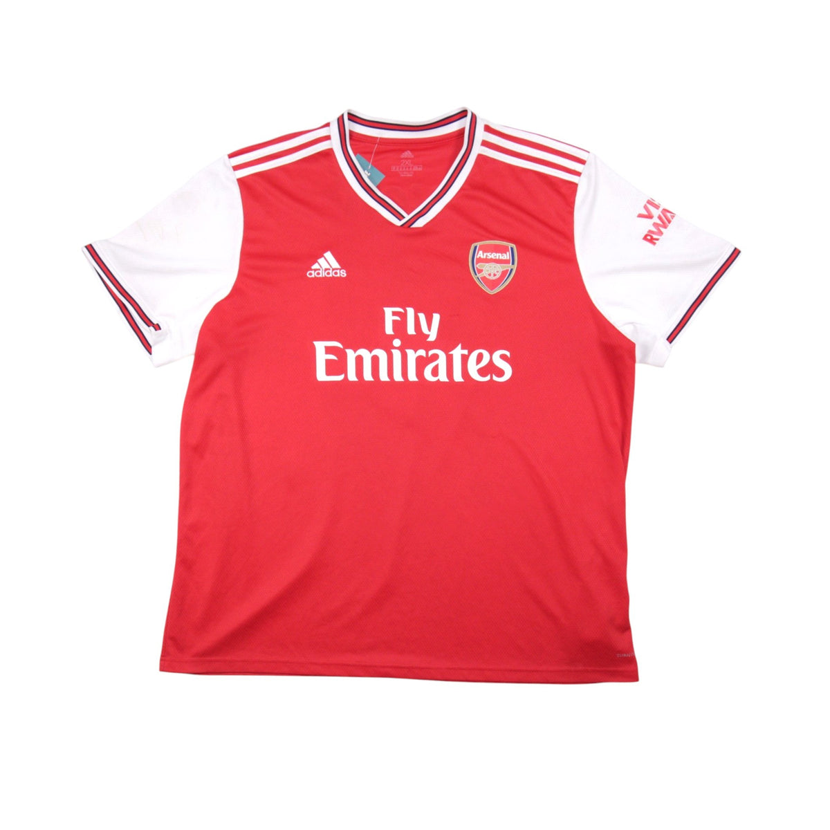 Arsenal 2019/20 adidas home shirt front view with Fly Emirates sponsor