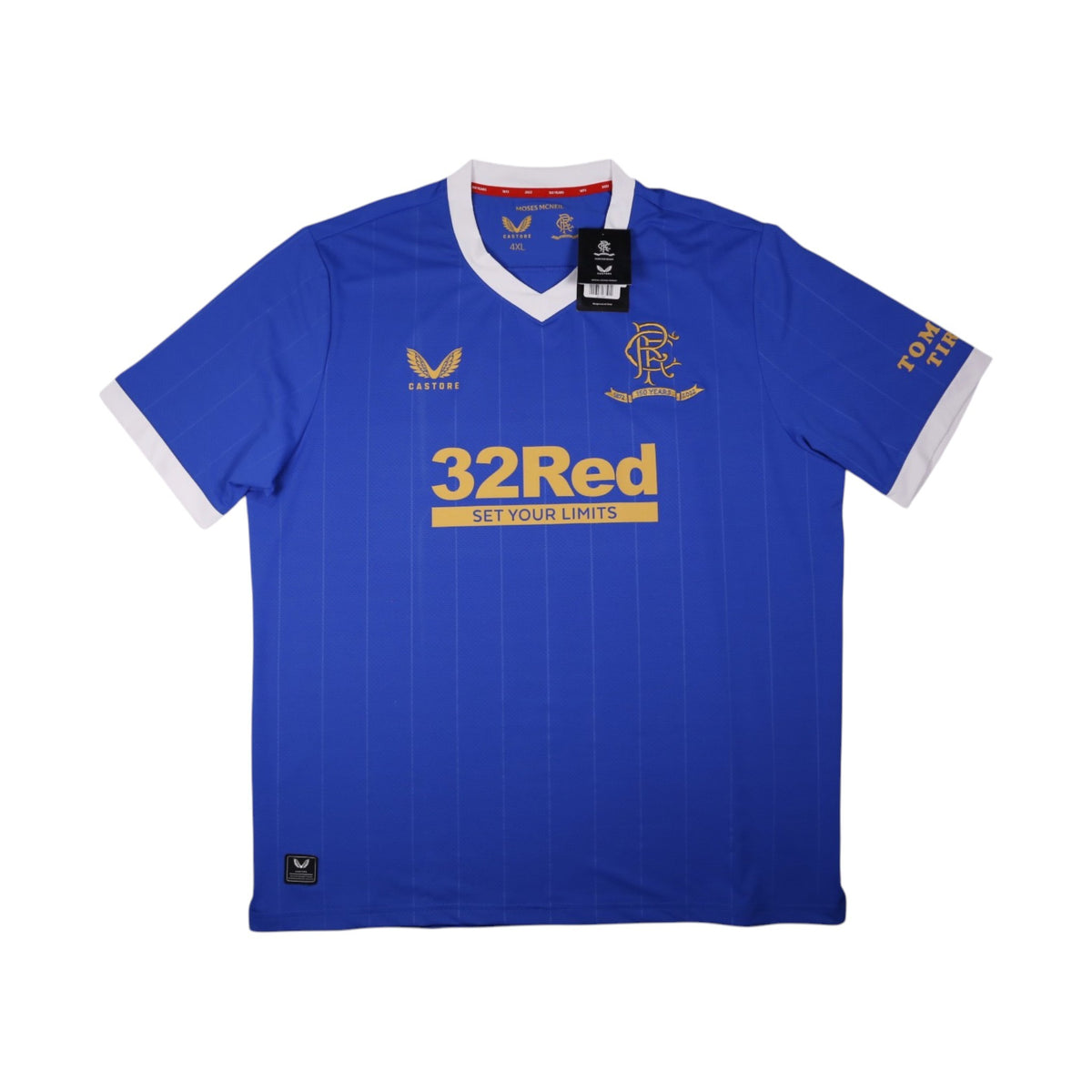 2021/22 Rangers home shirt front with 32Red sponsor and Castore logo