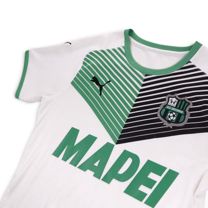 Close-up of Sassuolo crest, Puma logo and Mapei sponsor on the chest