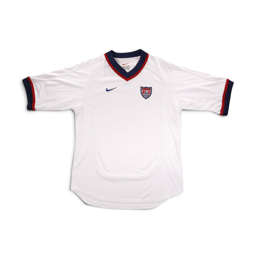 USA home football shirt front view, white with navy and red trim