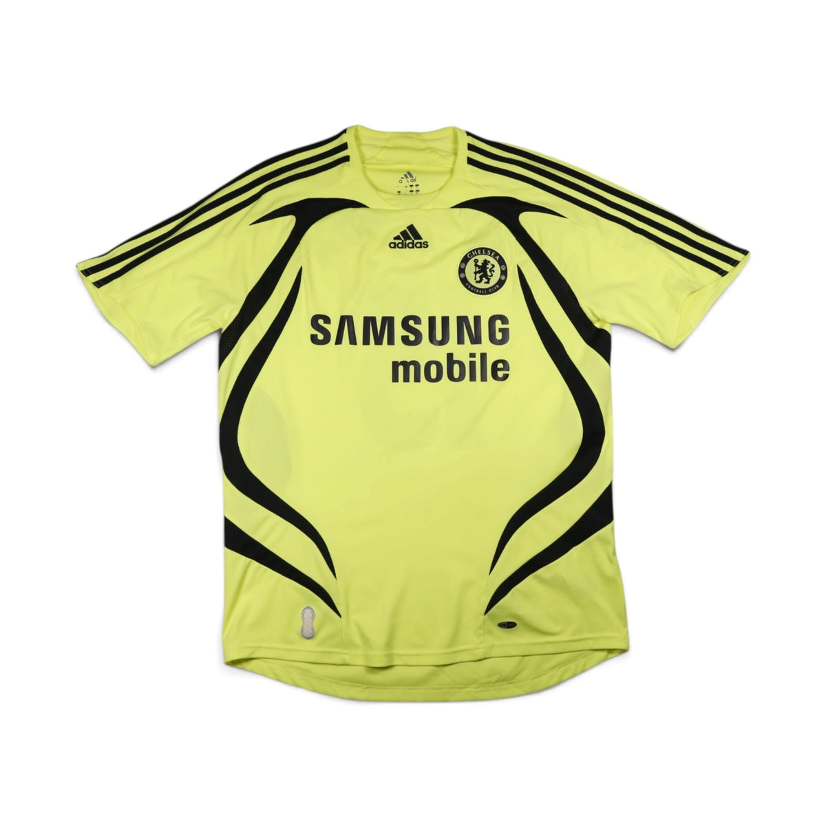 Chelsea 2007/08 away shirt front, fluorescent yellow with Samsung Mobile sponsor and adidas logo