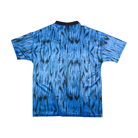 Manchester United 1992-93 away shirt back view showing blue and black pattern