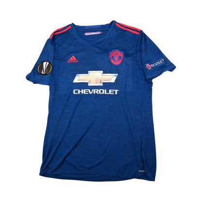 Manchester United 2016/17 away shirt front, blue with red trim, Chevrolet sponsor