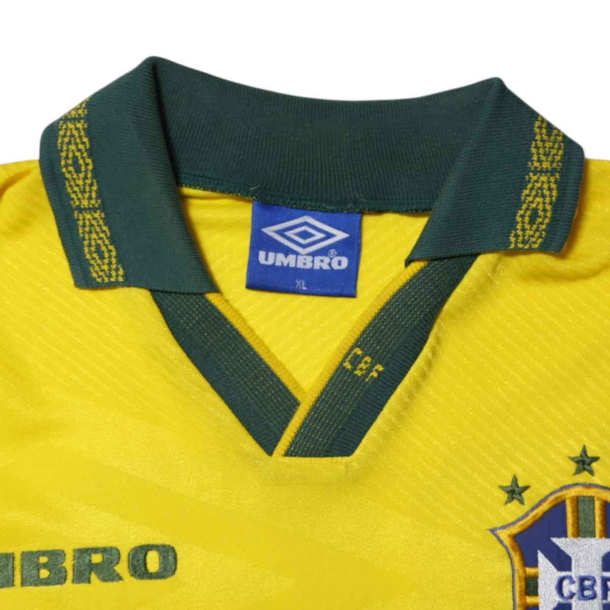 Brazil 1993/94 home shirt collar and Umbro label detail, size XL