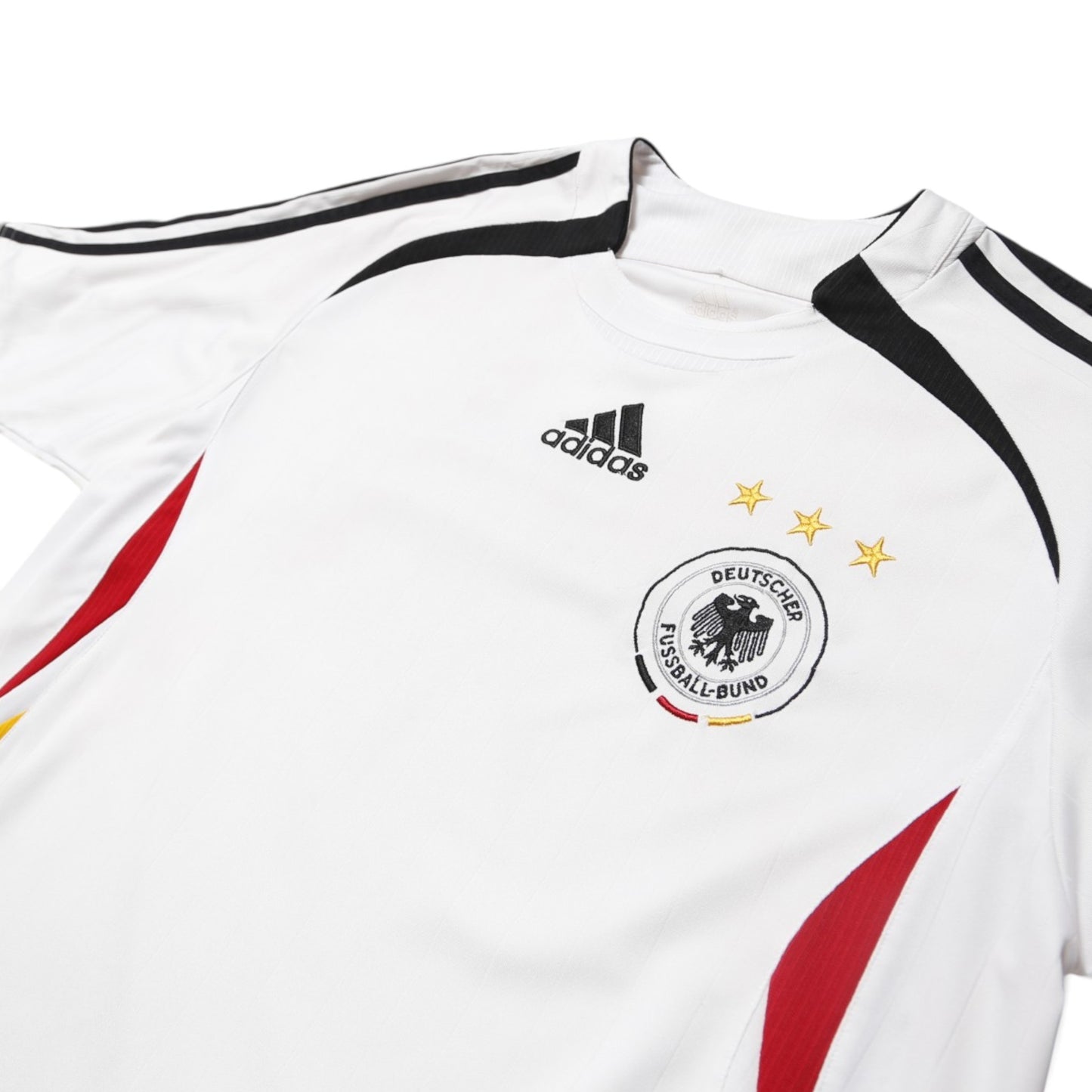 2005-07 Germany home shirt front chest detail with adidas logo, stars and DFB crest