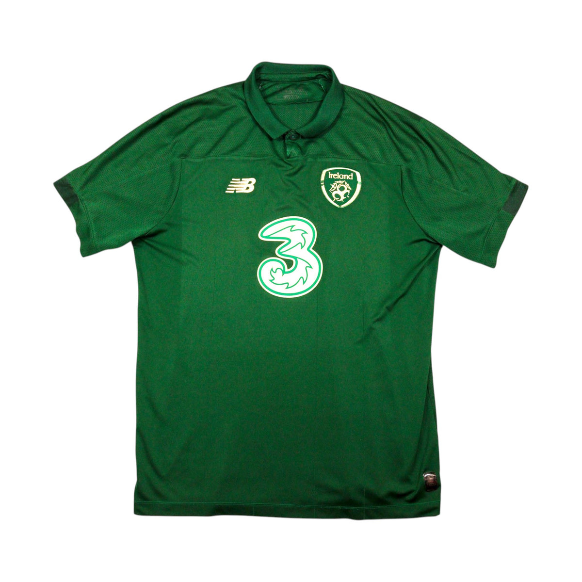 2019/20 Republic of Ireland home shirt front, green with Three sponsor logo and Ireland crest on the chest