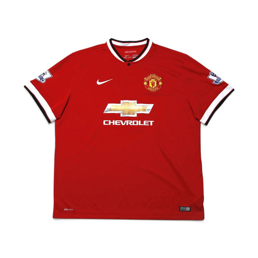 Collar and Nike Dri-Fit label detail of 2014/15 Manchester United home shirt with hangtag