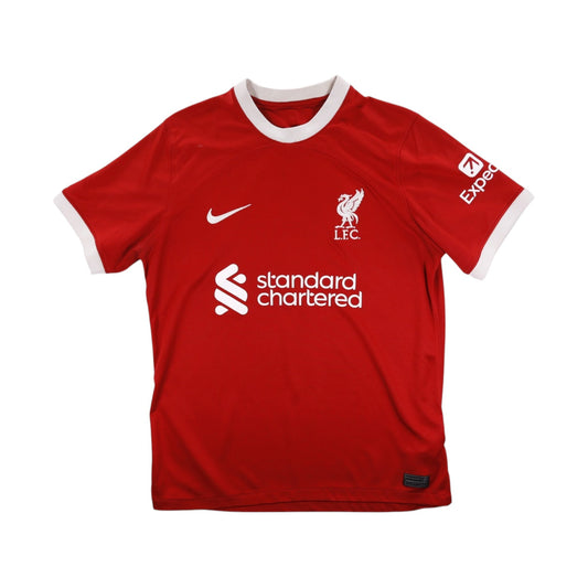 Liverpool 2023/24 home shirt front, red with Standard Chartered sponsor