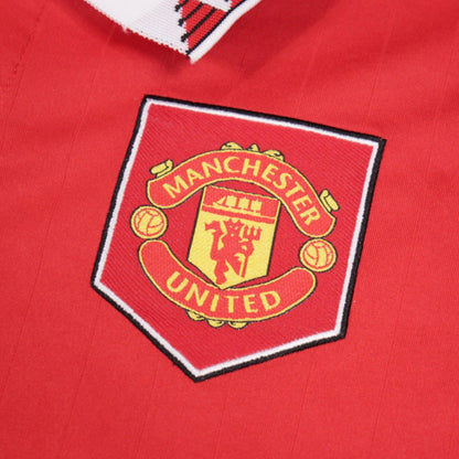 Close-up of the Manchester United crest on the shirt