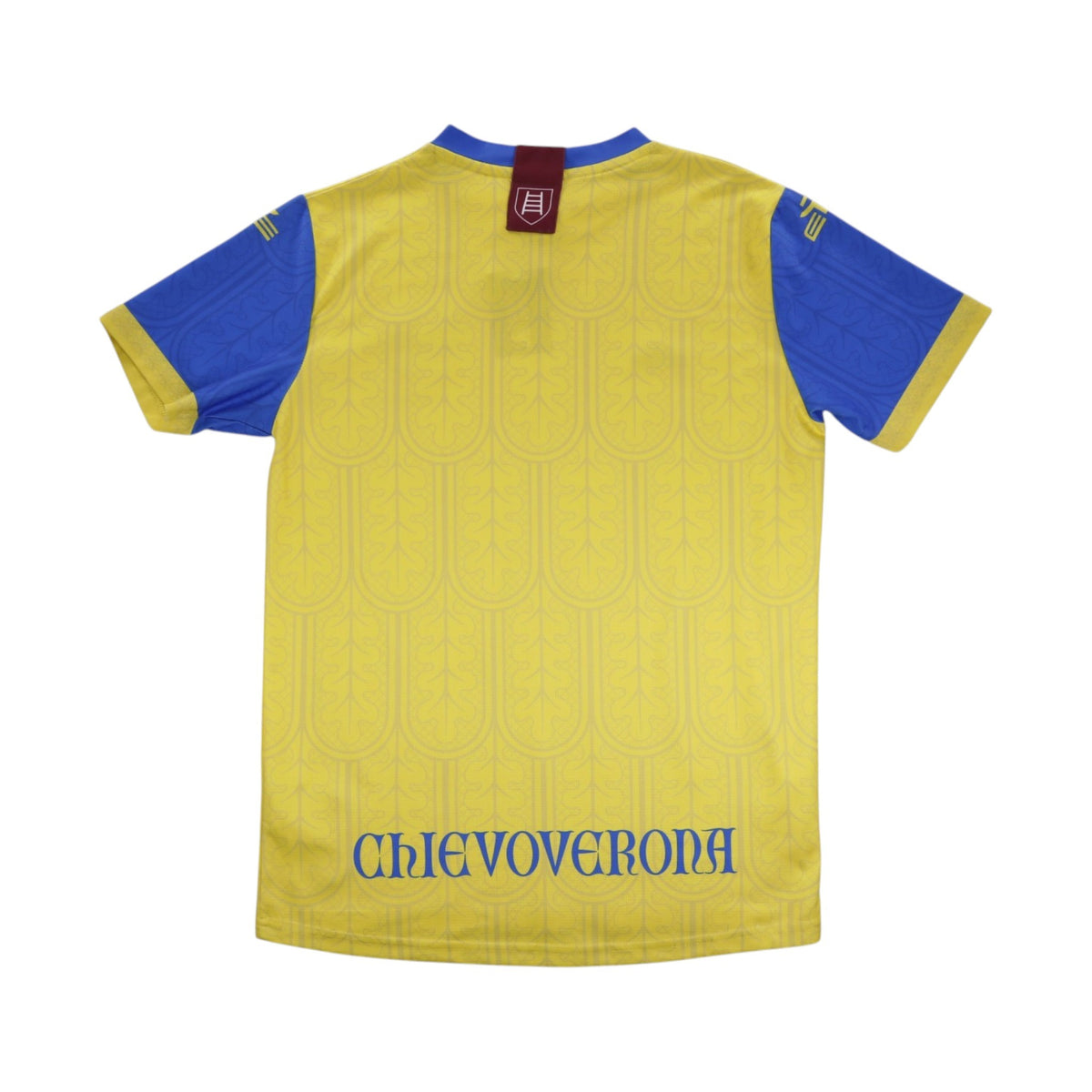 Chievo Verona home shirt back with blue Gothic lettering across the hem