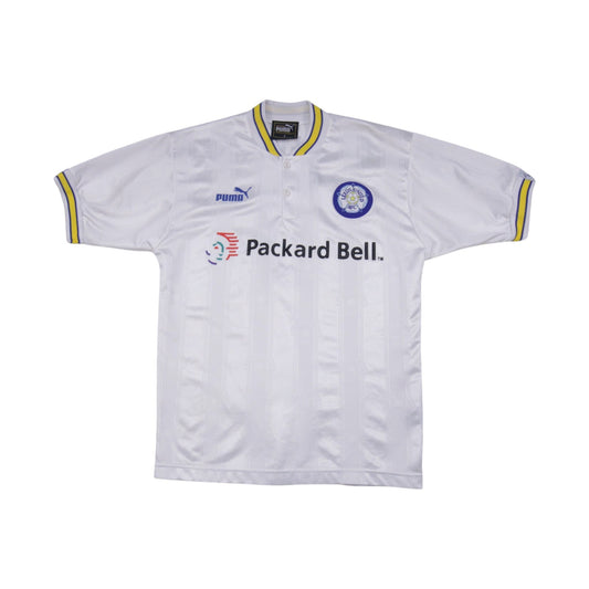 Leeds United 1996-98 Puma home shirt front view with Packard Bell sponsor