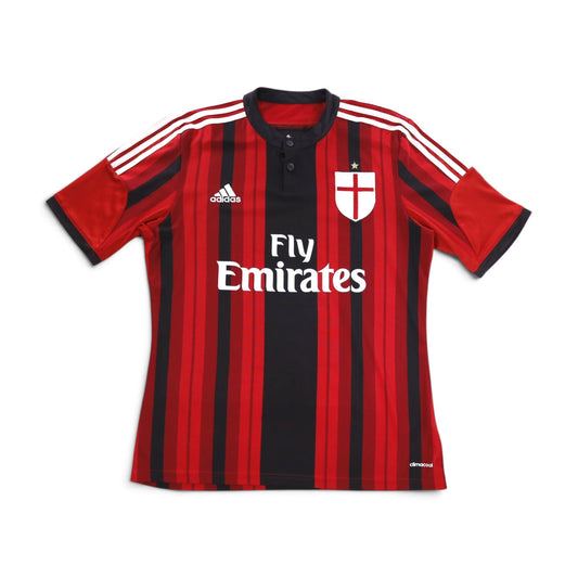 Back of the 2014/15 AC Milan home shirt showing red and black vertical stripes