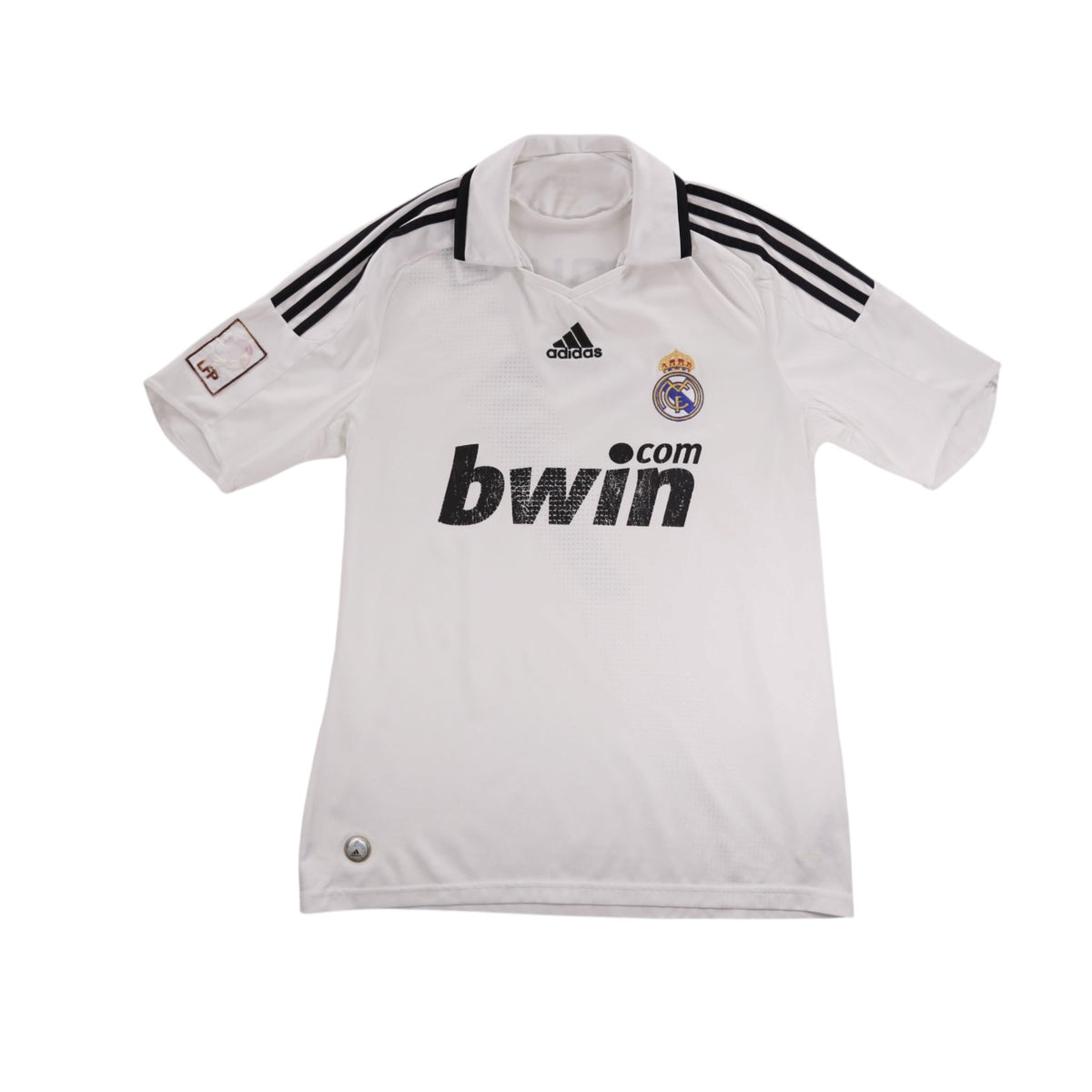 Front view of 2008/09 Real Madrid home shirt with bwin.com sponsor and adidas logo