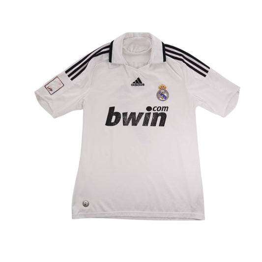 Front view of 2008/09 Real Madrid home shirt with bwin.com sponsor and adidas logo