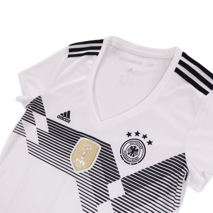Close-up of Germany shirt collar, adidas logo, crest and neck label