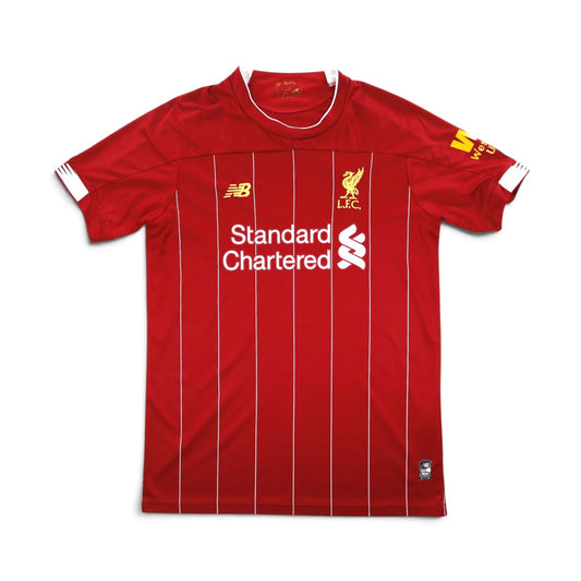 Front of 2019/20 Liverpool home shirt with Standard Chartered sponsor and Liverbird crest