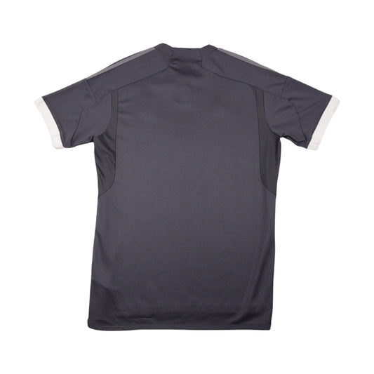 Back view of 2023/24 Juventus third shirt, plain black with grey shoulder stripes