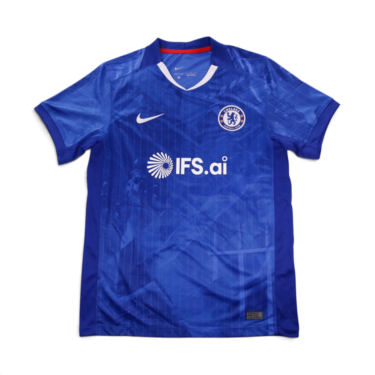 Chelsea home shirt front view with Nike logo, crest and IFS.ai sponsor