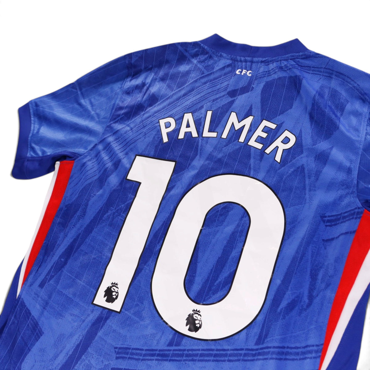 Close-up of Palmer 10 printing with Premier League badges on the back