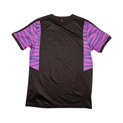 Back of the black Bordeaux third shirt showing patterned sleeve inserts