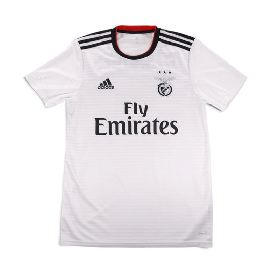 Benfica 2018/19 away shirt front, white with black trim and Fly Emirates sponsor