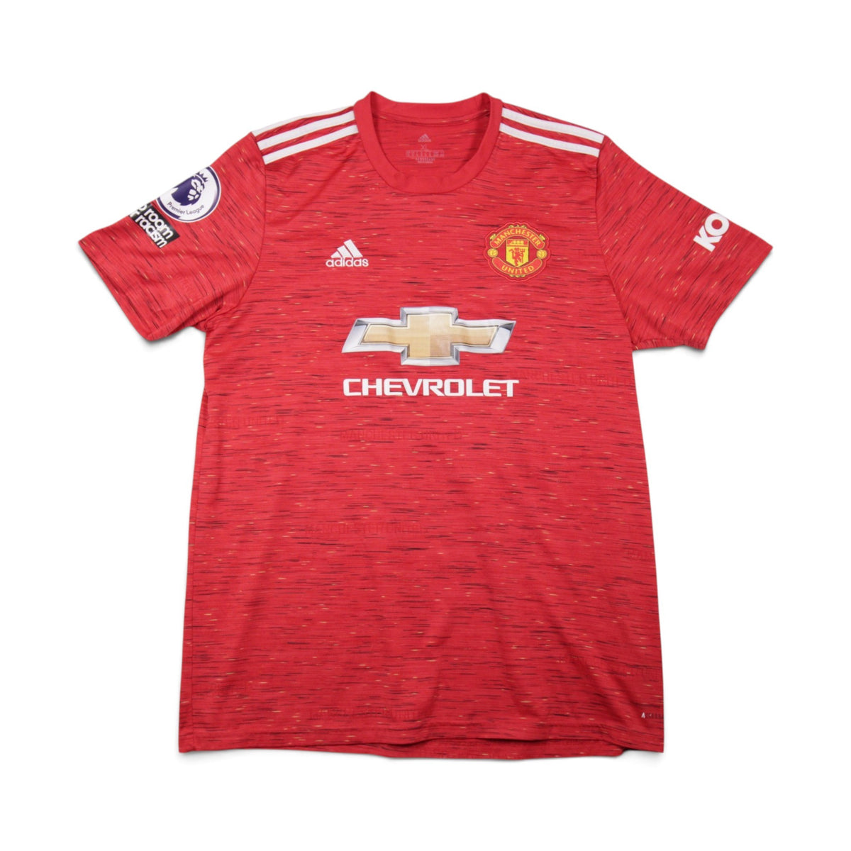 Manchester United 2020/21 home shirt front with Chevrolet sponsor and adidas logo