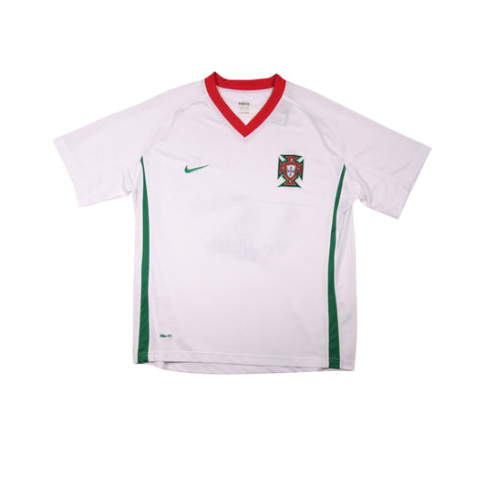 2008/10 Portugal away shirt front view, white with red and green trim and Nike swoosh