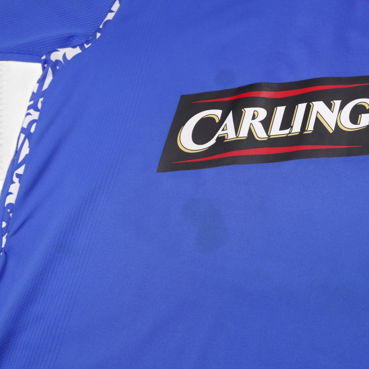 2007/08 Rangers home shirt back detail showing Carling sponsor print