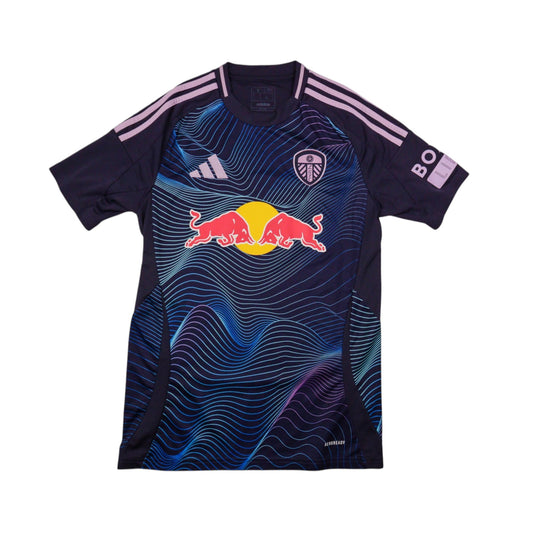 Front of navy Leeds United 2024/25 third shirt with Red Bull sponsor and adidas logo