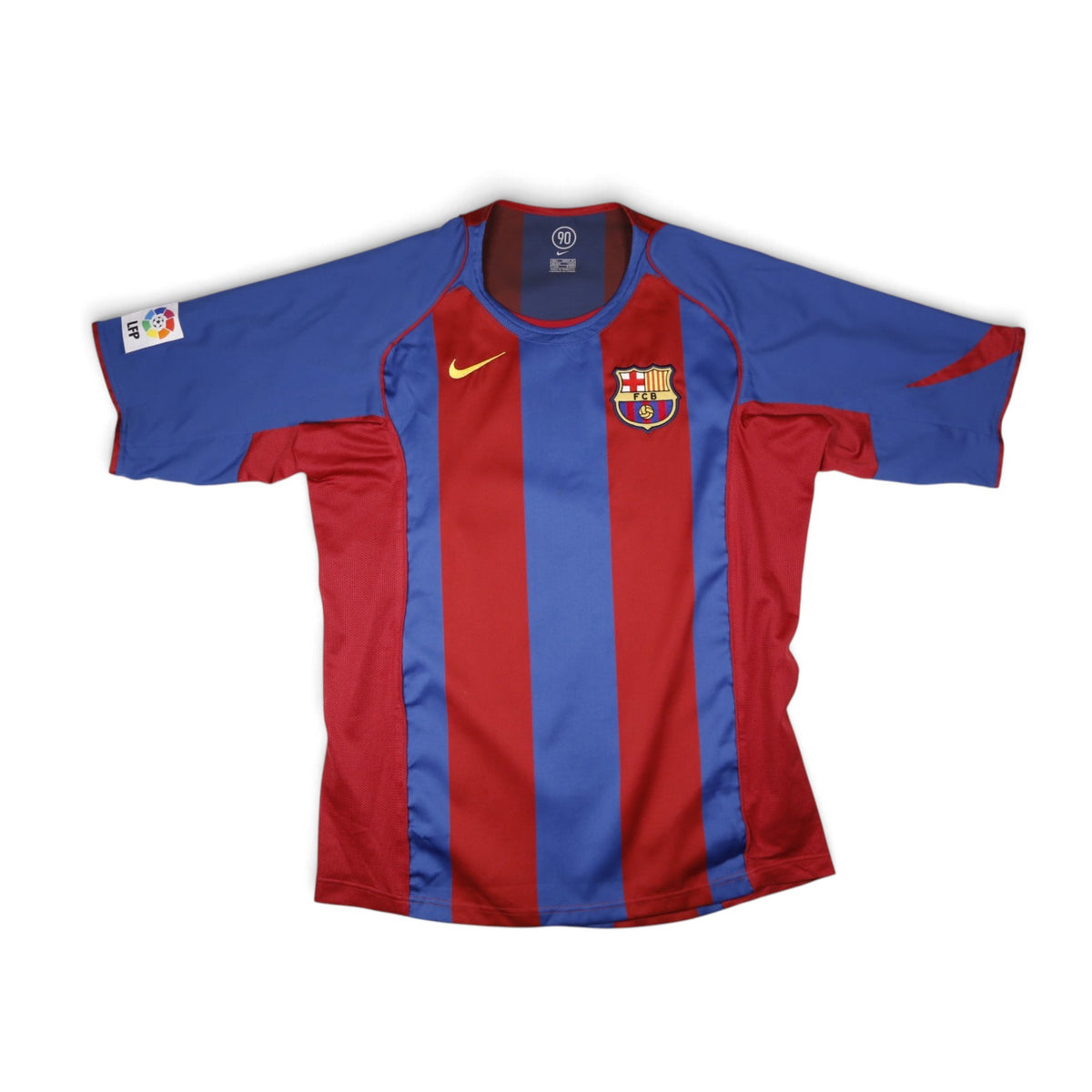 2004/05 Barcelona Nike home shirt front view, blue and red stripes with FCB crest