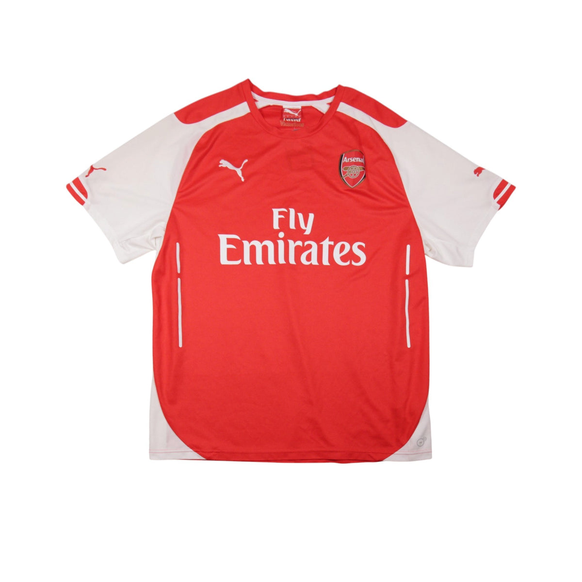Front view of the 2014/15 Arsenal home shirt by Puma with Fly Emirates sponsor