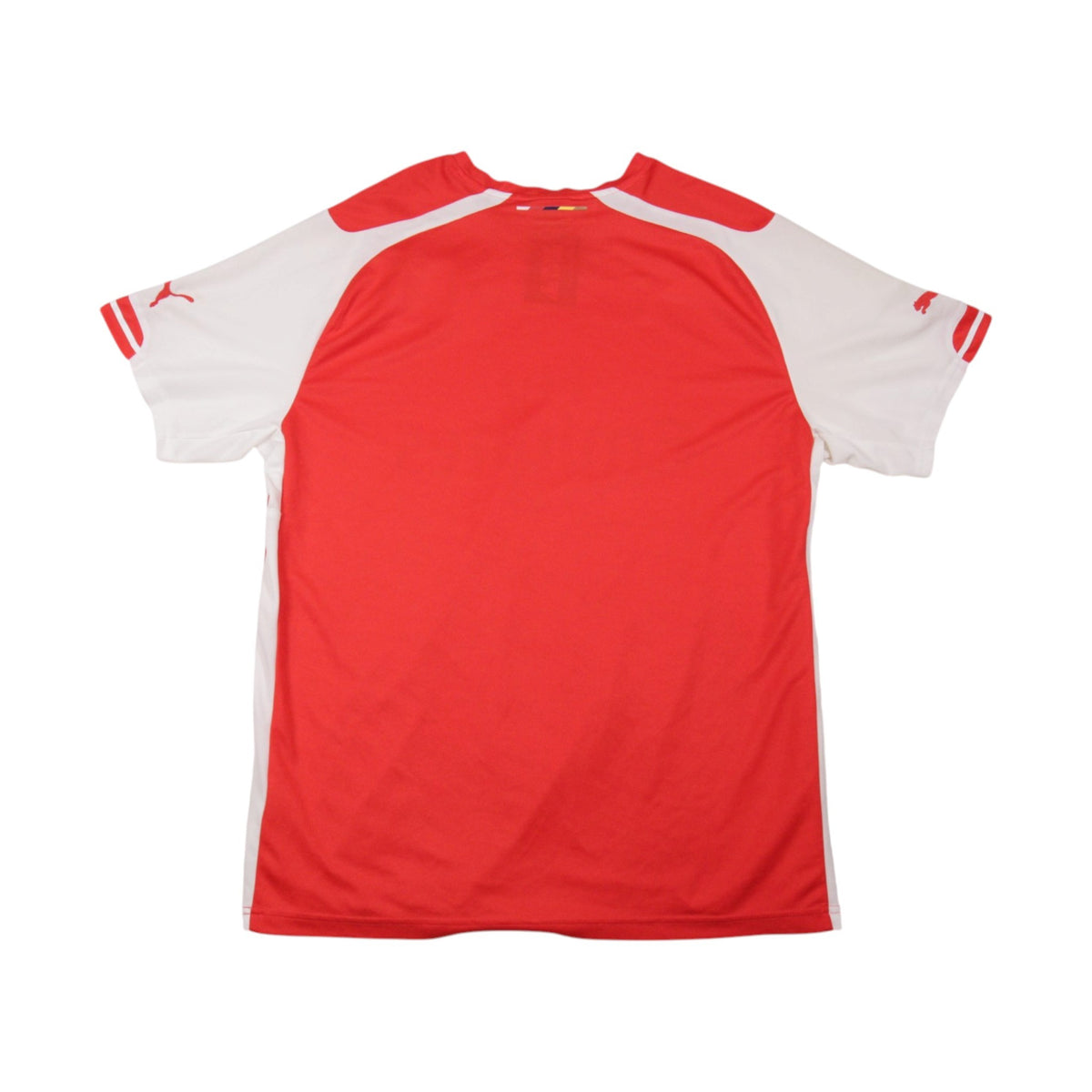 Back view of the 2014/15 Arsenal home shirt showing plain red reverse