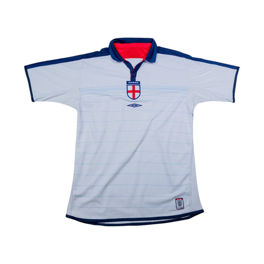 Front of white 2003/05 England home shirt with Umbro crest and navy trim