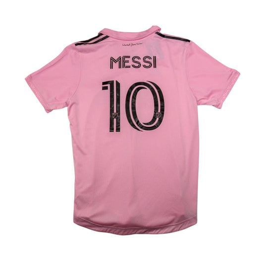 Back of pink Inter Miami shirt with Messi printed above the number 10