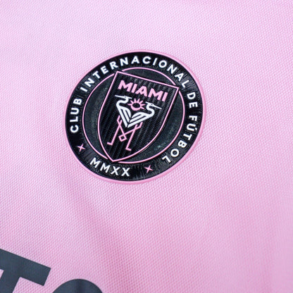 Close-up of the Inter Miami CF circular crest with heron emblem