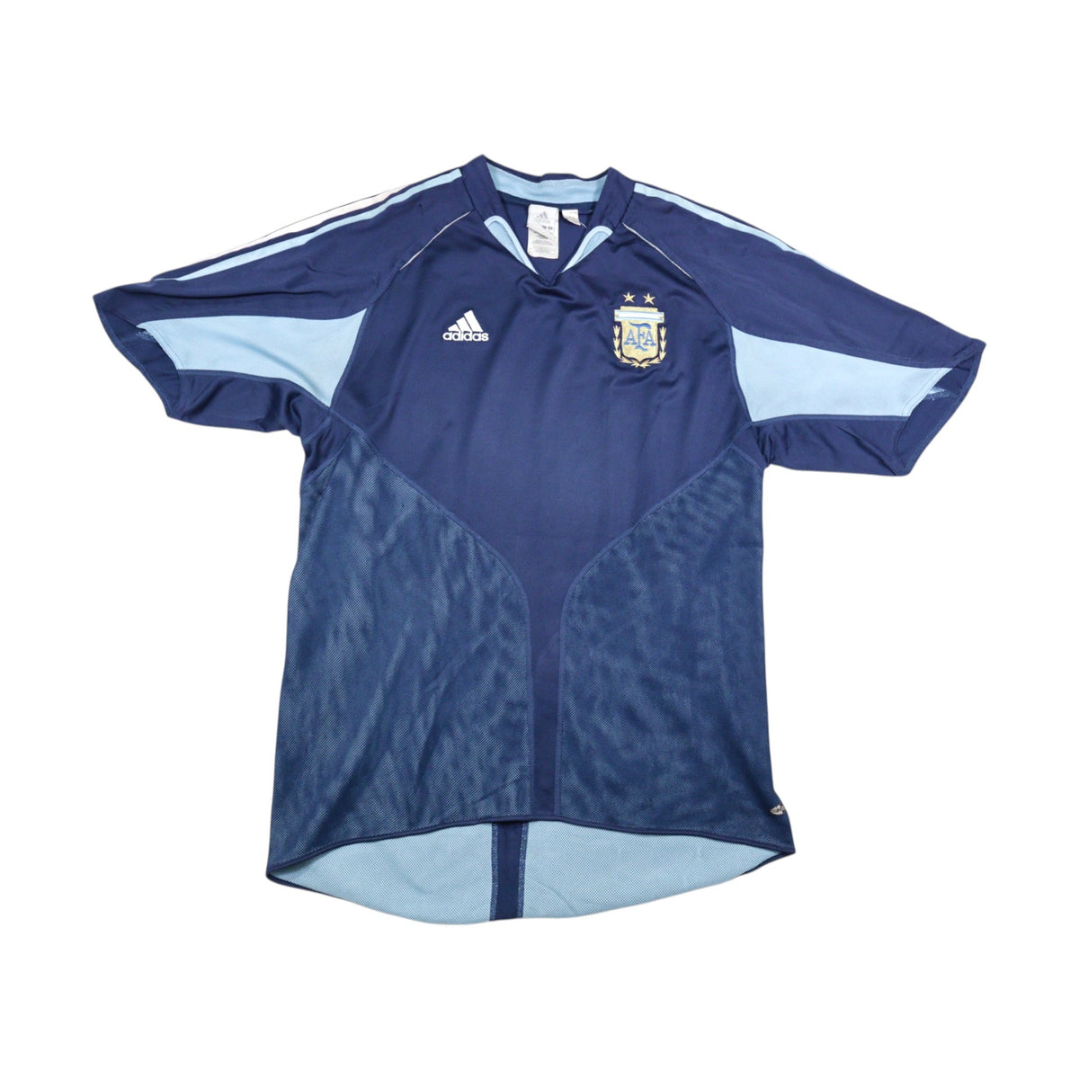 Front view of navy Argentina away shirt with light blue panels and AFA crest