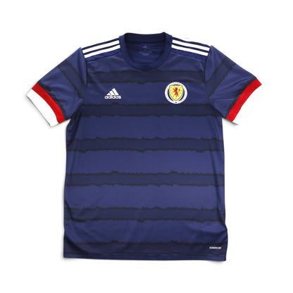 Scotland 2020/21 adidas home shirt front view, navy with pinstripe pattern