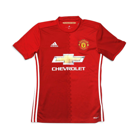 Manchester United 2016-17 home shirt back view laid flat showing Adidas and Chevrolet branding