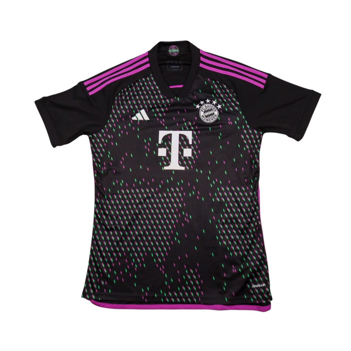 Bayern Munich 2023/24 away shirt front view with Telekom sponsor and adidas logo