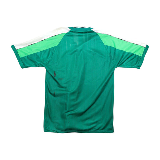 Back of Werder Bremen home shirt showing plain green back with sleeve trim