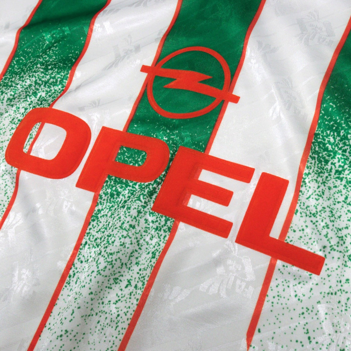 Close-up of Opel sponsor and adidas pinstripe detail on Republic of Ireland away shirt