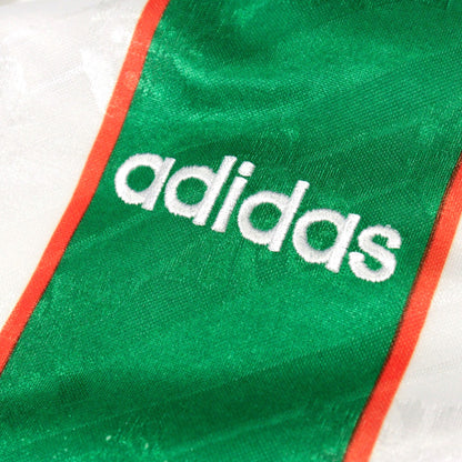 Close-up of adidas logo embroidered on the sleeve panel of the Republic of Ireland away shirt