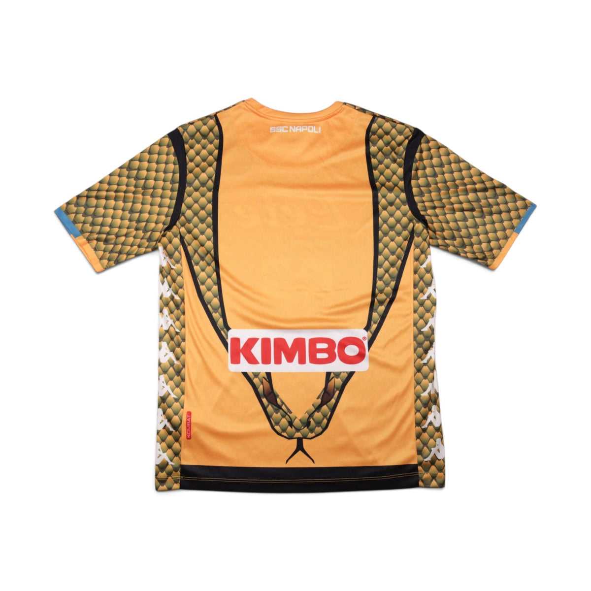 2018/19 Napoli goalkeeper shirt back view showing Kimbo sponsor and snake-scale design